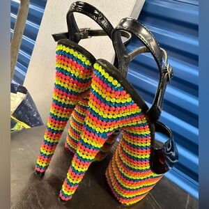 Pleaser Multicolor Rhinestone Platform Heels 🩷🧡💙💛